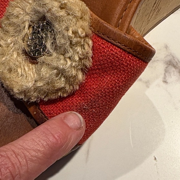 Coach Red Canvas Wedge Slide Sandals with Tan Leather Trim size 8? - Picture 6 of 13